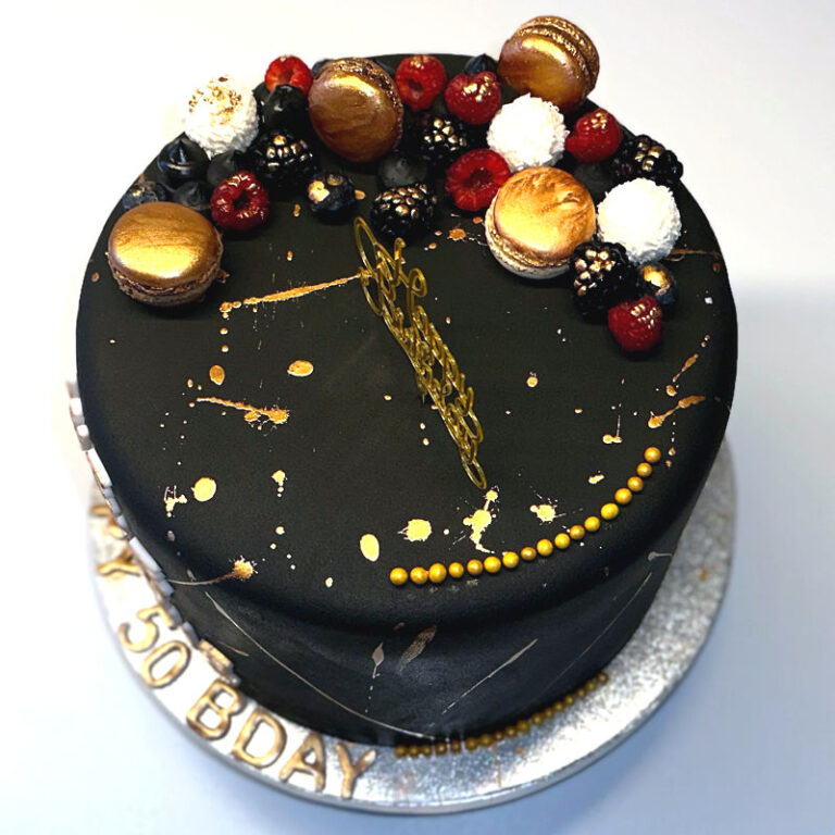 Gold Torte mit schwarzen Fondant - Eva Torten